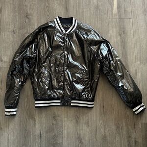 Zara Black Shiny Bomber Jacket